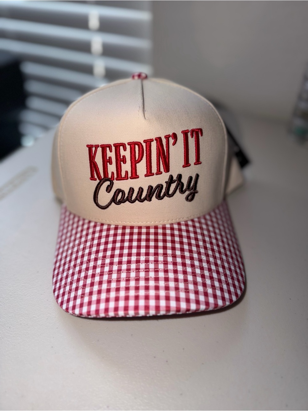 C.C Keepin' It Country Red & Cream Plaid Cap